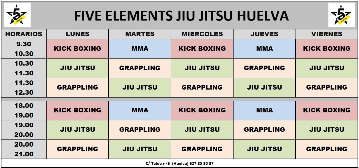 Horario Five Elements Jiu-Jitsu Huelva